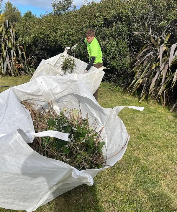 Garden waste being removed in bags